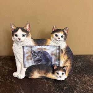 Calico Cat Photo Frame 4x6 Resin Figurine E&S Imports Cat Lovers Decor